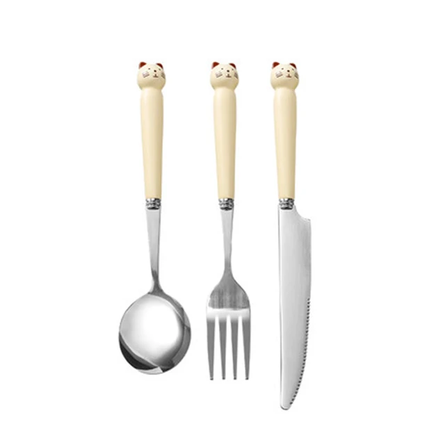 Pink Anime Ceramic Knife Cute Fork Spoon Set Kitchen Accessories Cutlery Set Stainless Steel Silver Aparelho De Jantar Em 607 Dinnerware Sets Aliexpress