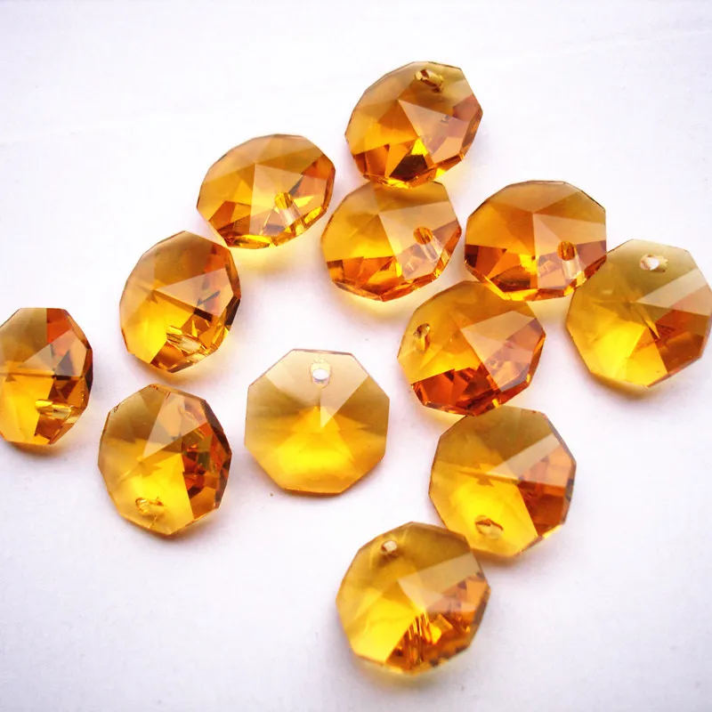 2000pcs 14mm Topaz glass lighting beads 1hole K9 glass prisms sale for