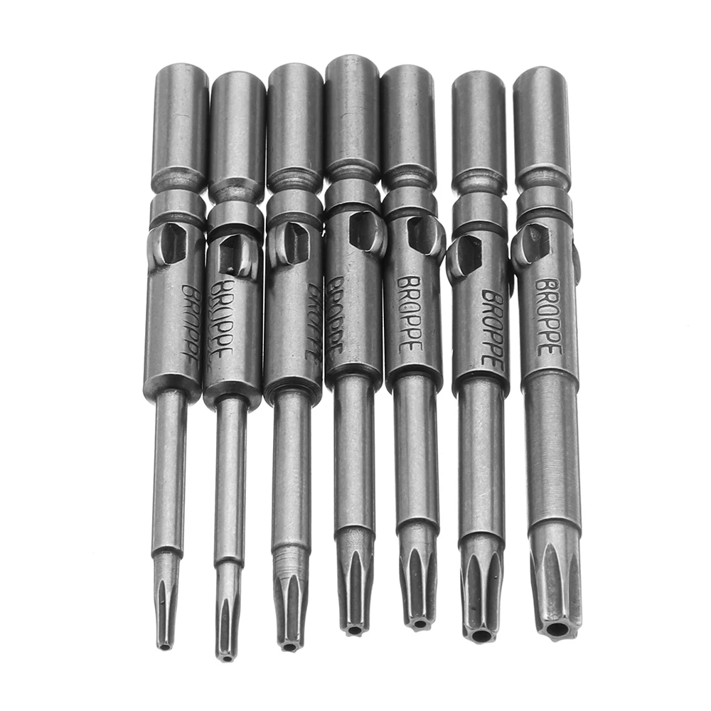 

BROPPE 7Pcs 801 T6-T20 Torx Screwdriver Bit Set 5mm Round Shank Electric Screwdriver Bits S2 Alloy Steel Hand Tools