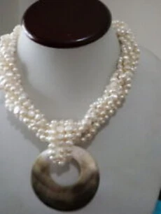 

shitou 001150 Strands White Cultured Fresh water Pearl Necklace Large Mother of Pearl pendant (c0323)