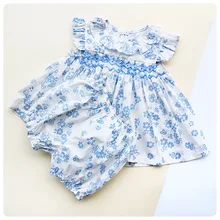 В году, летняя испанская хлопковая мягкая одежда для девочек изысканные наряды с цветочным рисунком для девочек от 1 до 3 лет Одежда для маленьких девочек