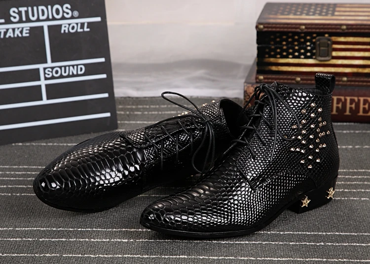 Batzuzhi/модные черные мужские ботильоны со звездами/заклепками, увеличивающие рост, мужские ботинки с суперзвездами, большой размер 46