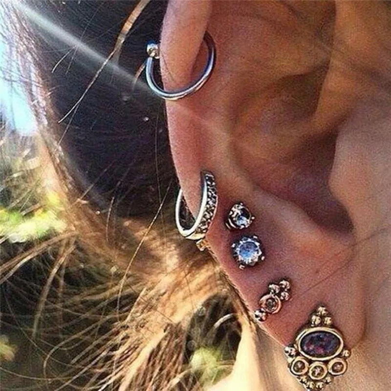 

Bohemia Style Stainless Steel Stud Earrings Set For Women Animal Pokemon Feather Geometric Round Ladies Earrings Wholesale R5