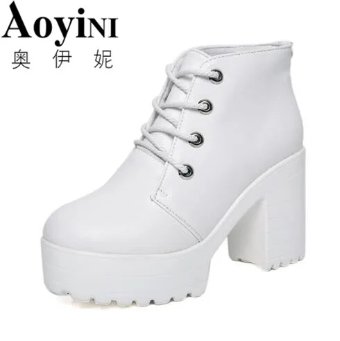 

2018 Spring Autumn Fashion Women Platform Heels Ankle Boots Thick Heel Platform Shoes Combat Boots Women Shoes Free Shipping