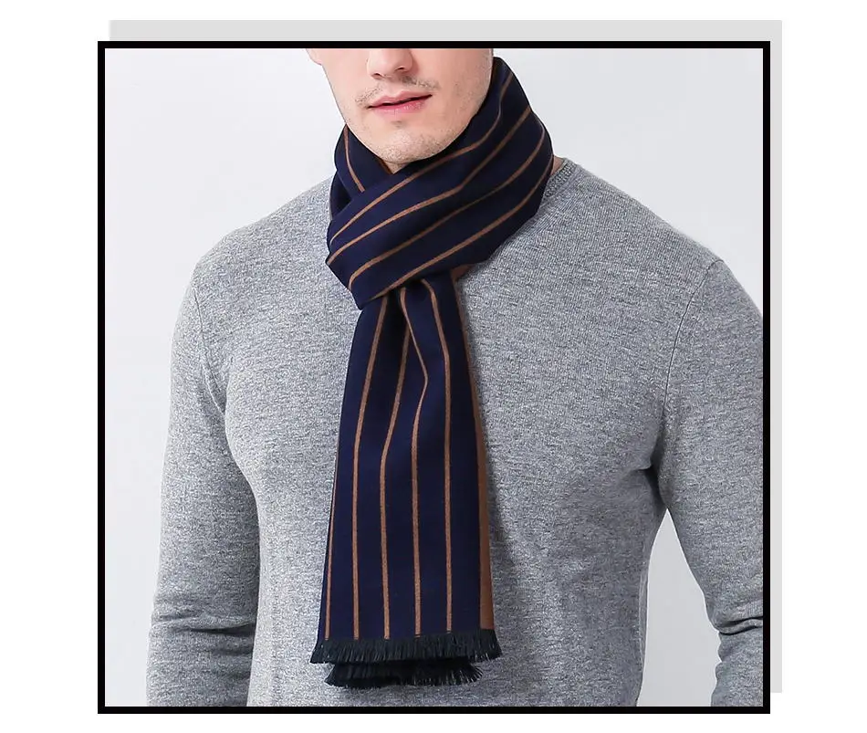 Wuaumx осенний зимний шарф мужские полосатые шарфы для джентльменский бизнес стиль шарф шали Мягкий теплый шейный платок homme