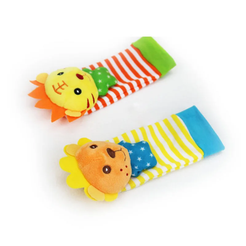 2 шт., Детские Колокольчик на запястье, носки для ног, мягкие плюшевые игрушки с животными, колокольчик, мягкая игрушка, развивающая, детская, кукольная, подарки - Цвет: tiger lion socks