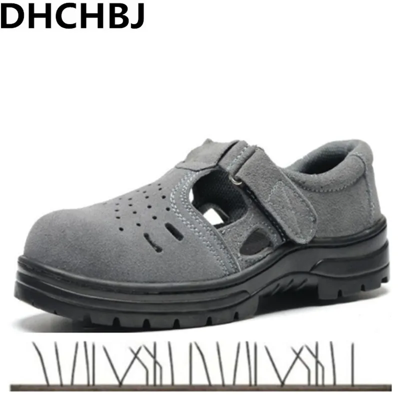 

Plus Size 36-46 Men Work Safety Shoes Steel Toe Cow Suede Slip-on Safety Work Sandals Men Summer Breathable Work Shoes Men