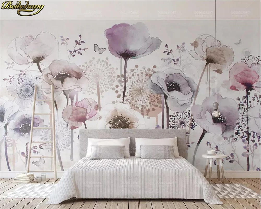 

beibehang Custom photo wallpaper mural watercolor hand-painted style lilac floral beautiful TV background wall papel de parede