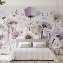 Beibehang на заказ фотообои Фреска Акварель Ручная роспись стиль сиреневый цветочный красивый ТВ фон стены papel де parede