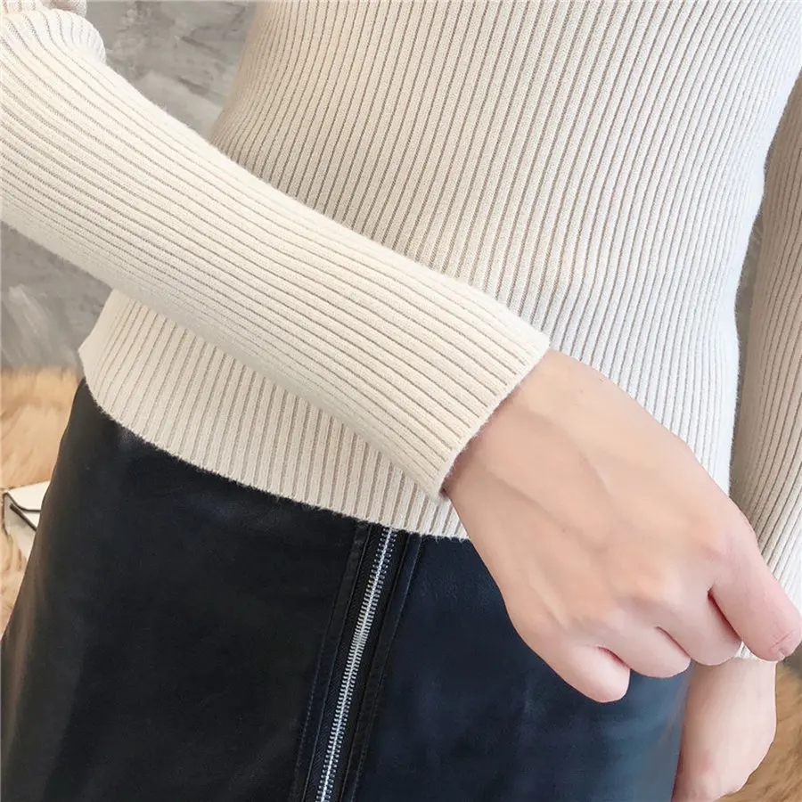 Turtleneck Warm Women Sweater Autumn Casual Korean Winter Knitted Femme Pull High Elastic Female Basic Pullovers Sweater