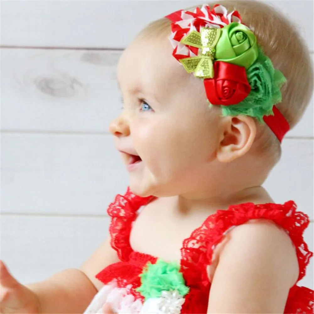 

MHS.SUN 1PCS Bow Flower Christmas Baby Kids Hairband Bling Color Infant Elastic Girl Child Hairbands Headwear Fashion Headpieces