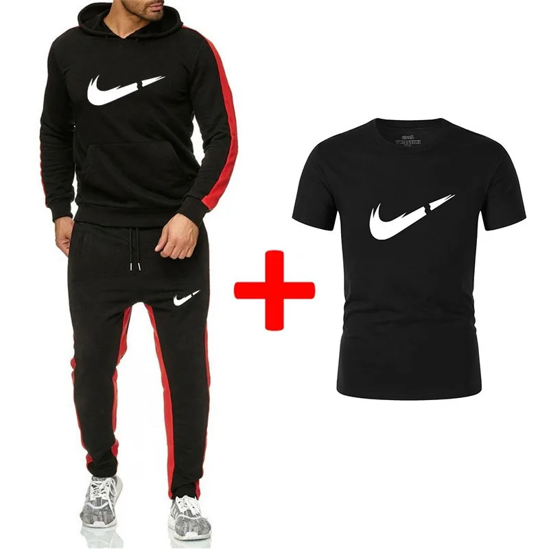 

Newest Brand Tracksuit men streetwear pullover Sportswear All Cotton Fleece Thick hoodie+T Shirt+Pants 3 Piece Set Sporting Suit