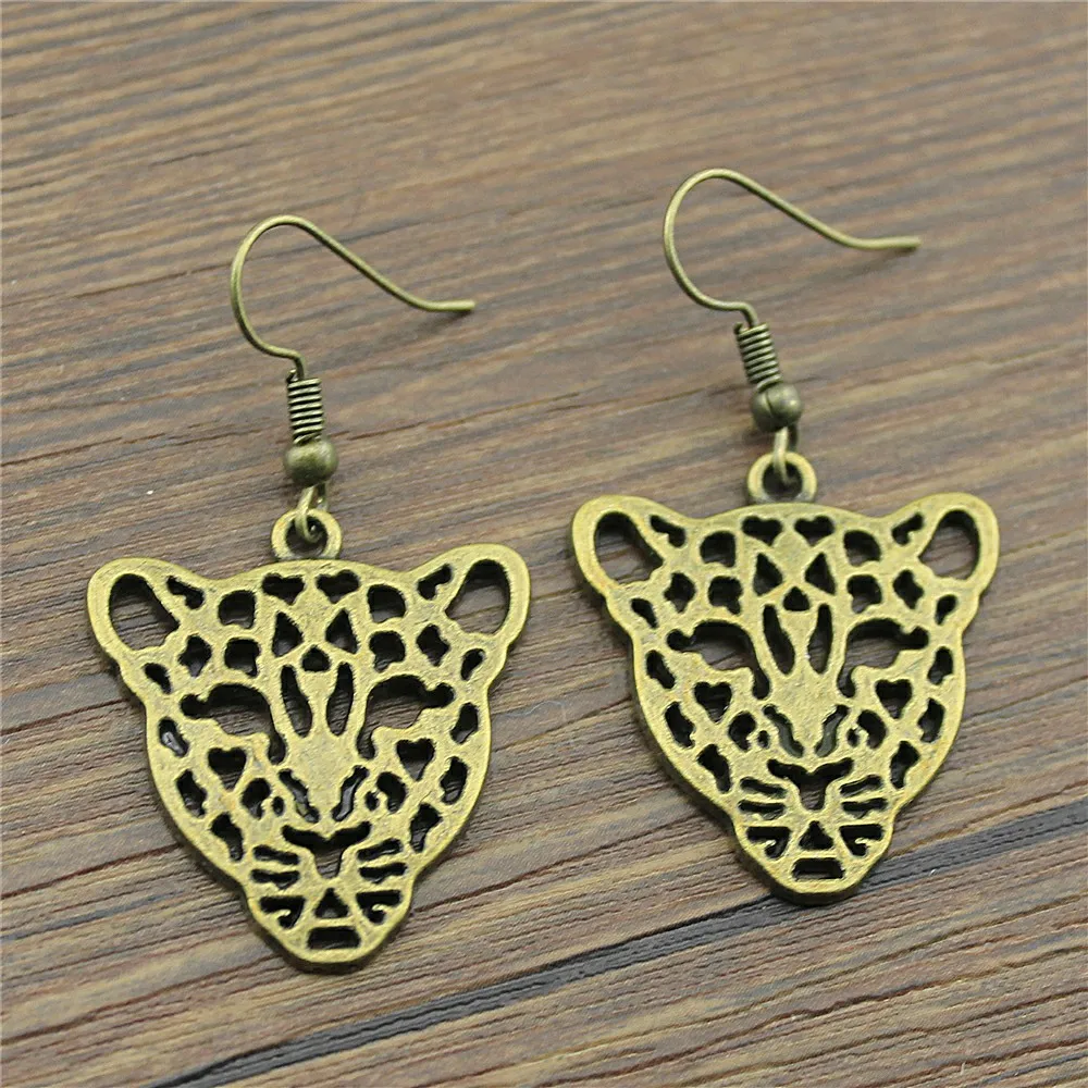 Vintage New Fashion Simple 28x26mm Leopard Head Charming Drop Dangle Earrings For Lady Women