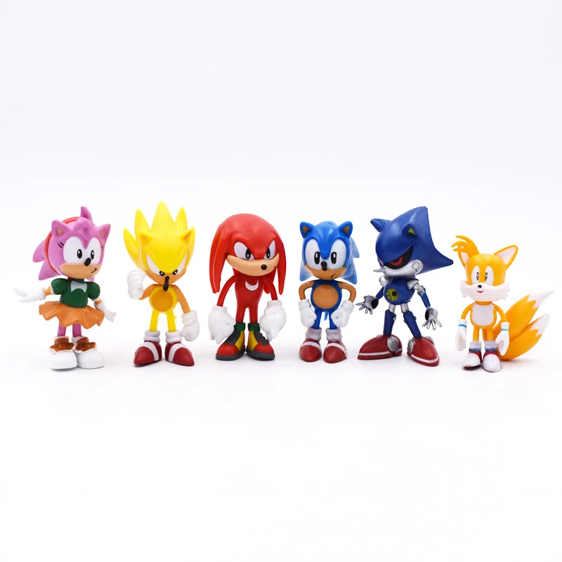 6 шт./компл. 7 см Sonic Цифры игрушки ПВХ Соник Тень хвосты символов рисунок для детей