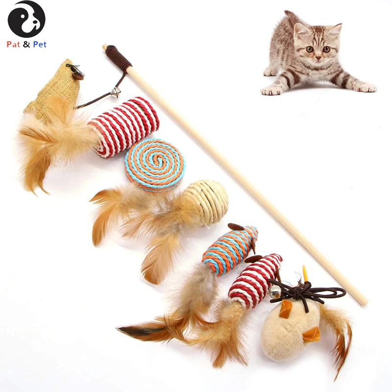Poity Cat Toys Feather Ball Bottom Sucker with Bell Funny Playing Kitten Pets Teaser 