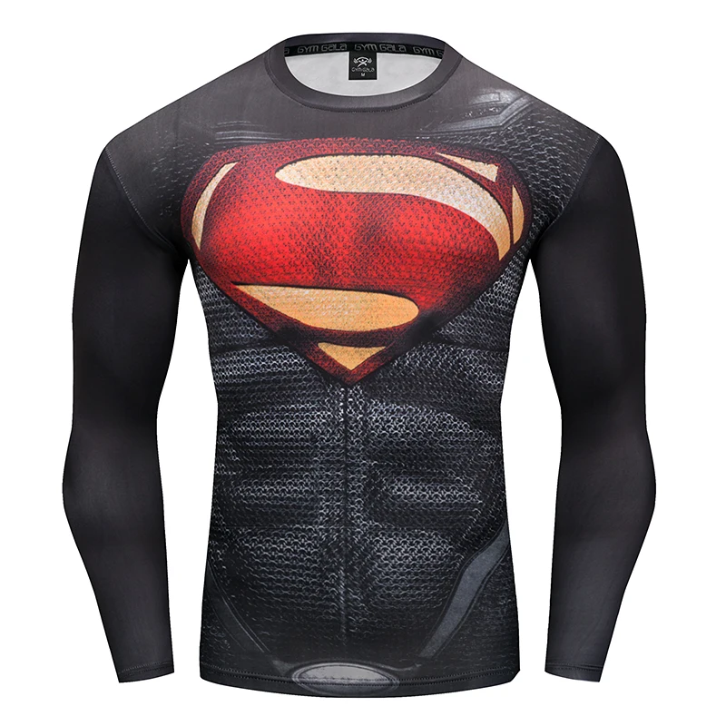 

Fashion Superman T Shirt Long Sleeve Fitness Top Pattern Printing Compression Superhero Bodybuilding Off White 4XL Shirt 2019