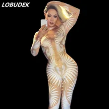 3D печать кристаллов комбинезон певица танцор DJ костюмы сверкающие трико комбинезоны Бар ночной клуб Танцы у шеста представление