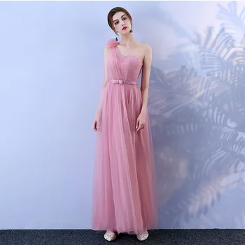 

Red Bean Pink Bridesmaid Dress Long Dress Wedding Korean Version One Shoulder Dress
