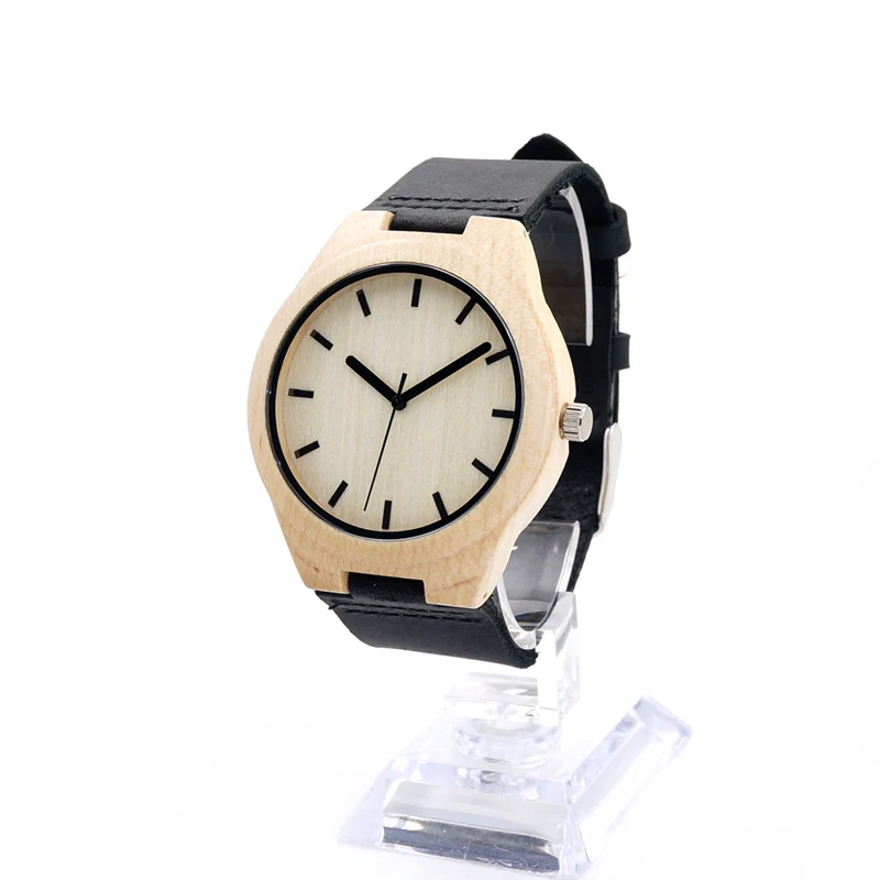 BOBO BIRD V-F21 Unique Watches Mens Bamboo Wooden Quartz Watch with Leather Strap Relojes Hombre
