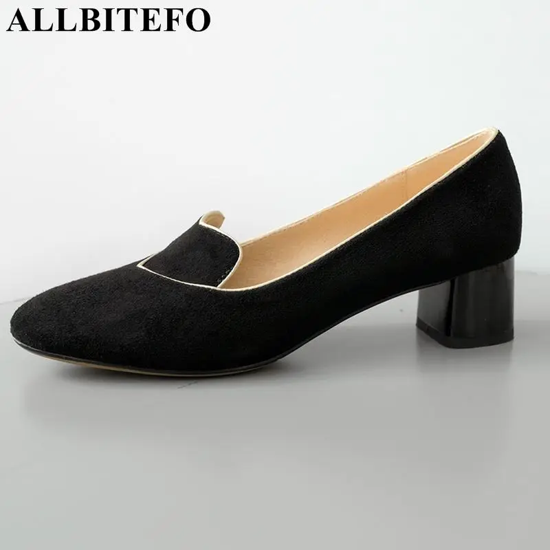 

ALLBITEFO full genuine women thick heels women shoes fashion brand round toe women high heel shoes spring office ladies shoes
