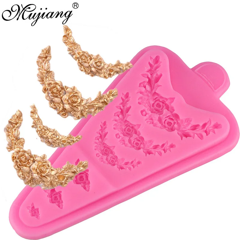 Mujiang розовая гирлянда, силиконовая форма для торта, украшения для свадебного торта, инструменты для украшения торта, шоколадные формы для мастики