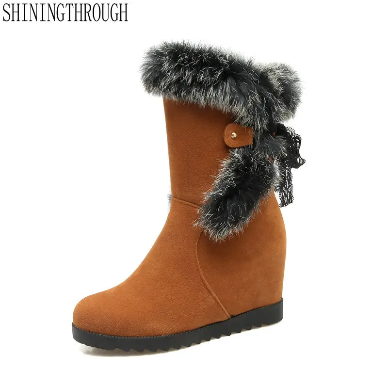 

2019 women fashion erogenous mid calf snow boots 7cm high heel women shoes to keep warm in winter casual party shoes