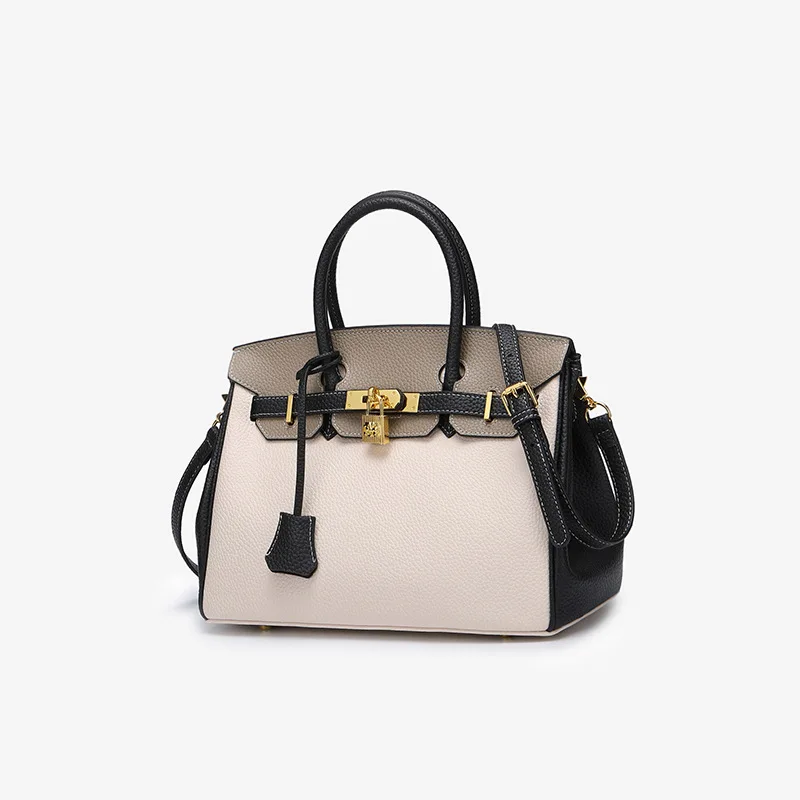

High Quality Leather Litchi-print Platinum Bag New Hand-held Kraft Bag with Large Capacity One Shoulder Skew Bag in 2019