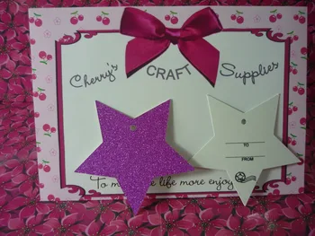 

9x8.56cm Hot Pink Glitter Stars Christmas Gift Tags