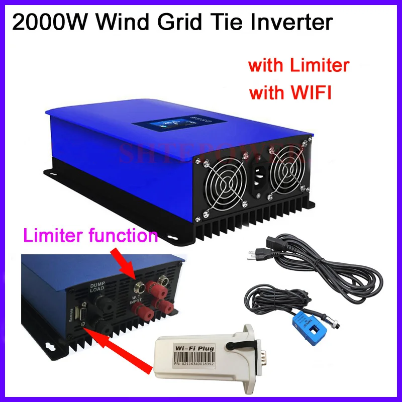 

Wind Power inverter with internal limiter 2000w 3 phase ac 45-90v 48v 72v input to AC 220v 230v with wifi plug MPPT Grid tie