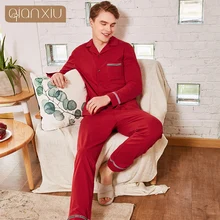 Осенняя брендовая Домашняя одежда пары Повседневное мужские Пижамные наборы хлопок бамбук, одежда для сна, костюм для мальчиков, длинные рукава кардиган рубашка+ Штаны