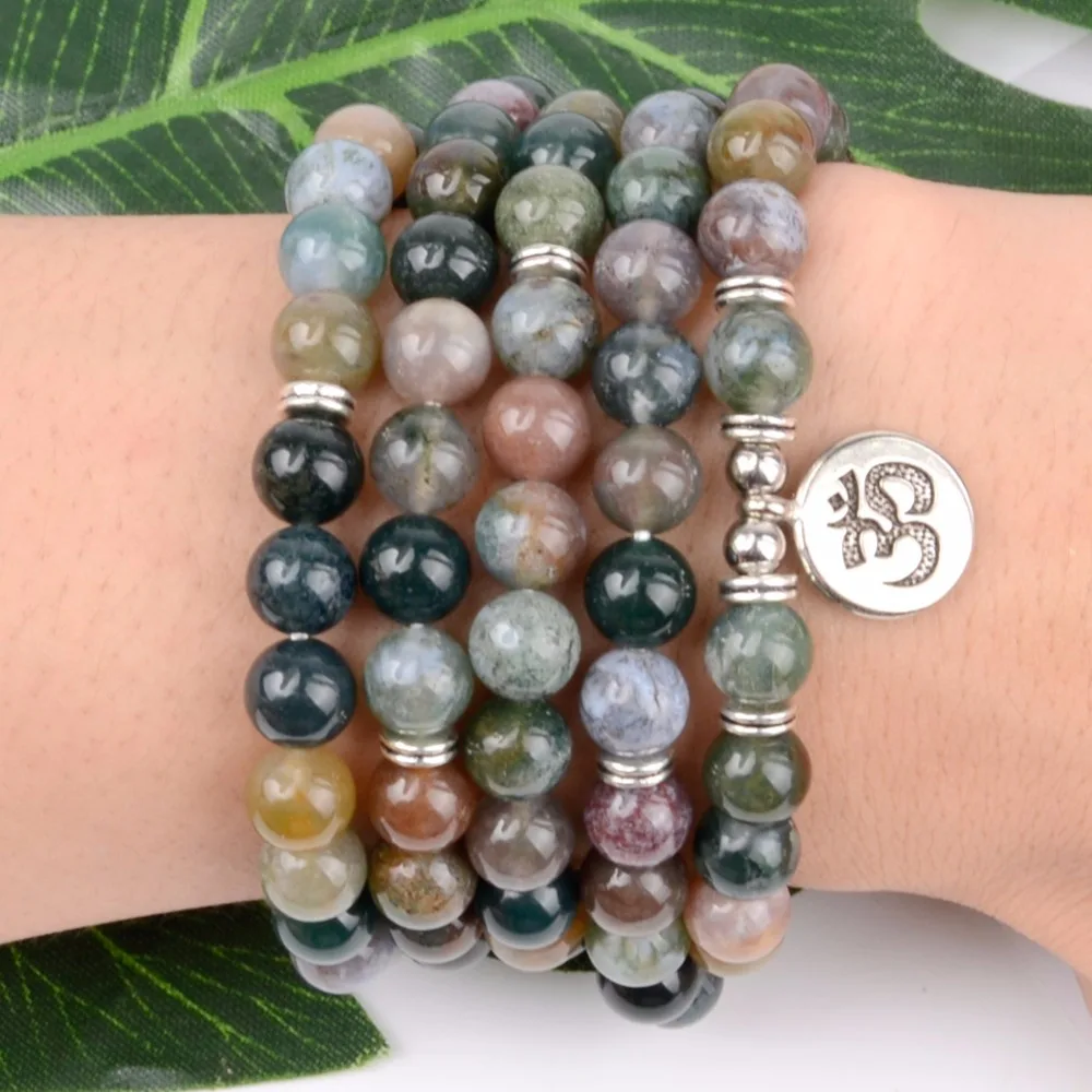 Fashion Natural India Agates 108pcs Mala Beads Bracelet OM Charm Bracelets For Women Men Yoga Handmade Jewelry Dropshipping Fashion Jewelry