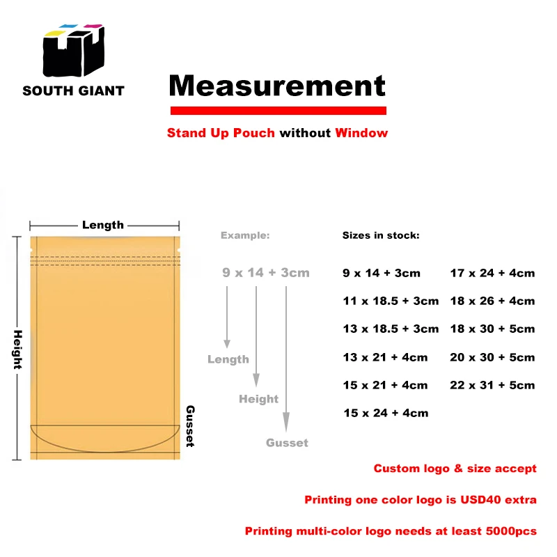 Kraft Stand Up Zipper Pouches Bag with Foil Inside Resealable Zip Closure Heat Seal for Food Packaging