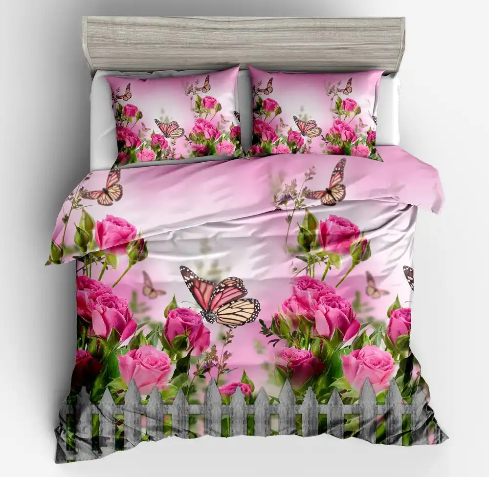 3d Pink Rose Comforter Pillow Case Bedding Sets Floral Flower