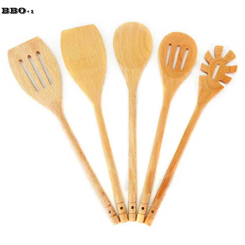 High Quality Natural Beech Wooden Spoon Shovel Spaghetti Server Slotted Turner Special Kitchen Accessories Cooking Tool 5pcs High Quality Natural Beech Wooden Spoon Shovel Spaghetti Server Slotted Turner Special Kitchen Accessories Cooking Tool 5pcs