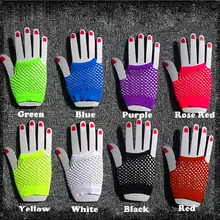 Высококачественные Неоновые Короткие сетчатые перчатки, черные Необычные Вечерние перчатки из нейлона+ спандекса