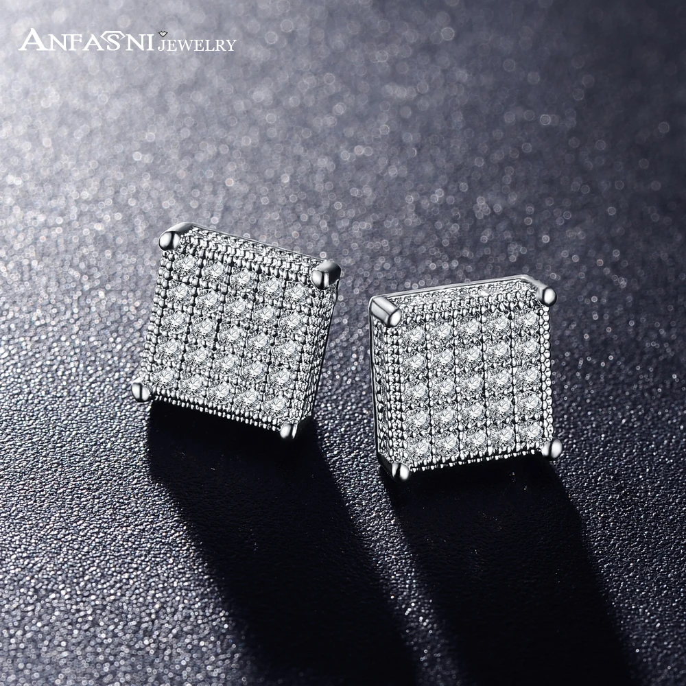 

ANFASNI Square Earring Studs Golden Color Micro Inlay AAA Cubic Zirconia Cute Earrings For Fashion Women CER0101