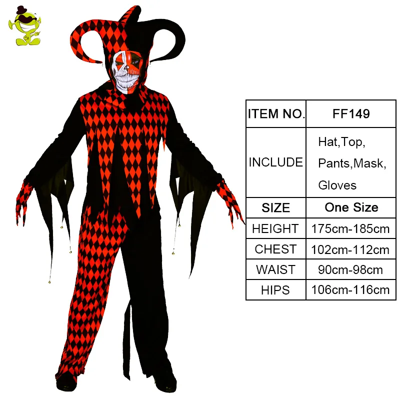Мужские Костюмы Клоуна злой шут, Маскарад на Хэллоуин-вечеринку, страшный костюм клоуна, имитация, вечерние костюмы для косплея - Цвет: FF149