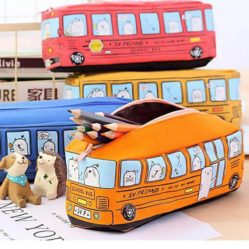 

Creative Student Stationery Small Animal Bus BusBox Male And Female Canvas Large Capacity Case