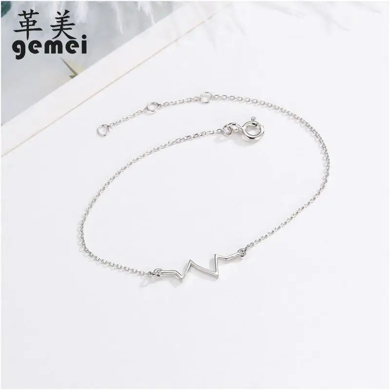 

Gemei 100% 925 Sterling Silver Personality Wave Charm Bracelets For Women Simple Fashion Party Jewelry