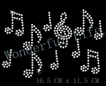 

Free shipping MUSICAL NOTES Rhinestone Diamante Transfer Iron On Hotfix Crystal Motif Patch