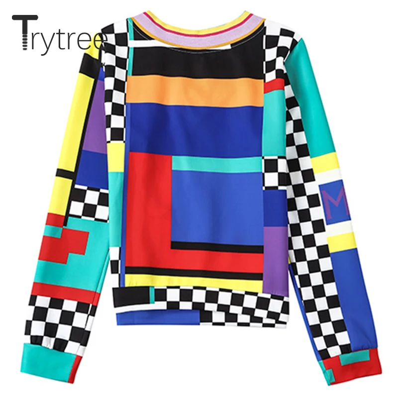  Trytree Spring Summer Women Sweatshirts Streetwear Print Polyester V-neck Pullovers Full Sleeve Cas