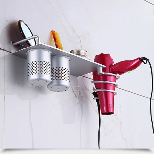  Aluminum Hotel Home Bathroom Hairdryer Stand WallShelf Wall-mounted Hair Dryer Spiral Rack Storage 