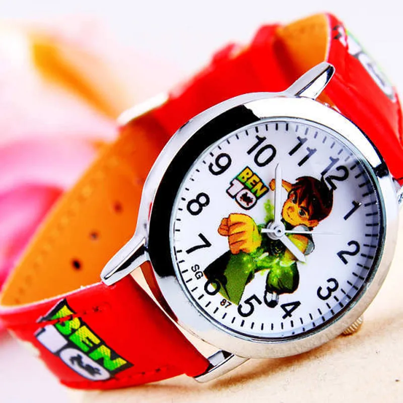 Ben 10 мультфильм детские часы кожа кварцевые детские часы детские наручные для мальчиков студентов спортивные часы Relogio Hombre - Цвет: Ben Red