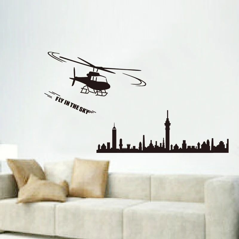 vinyl wall stickers home decor art decals design black city aircraft wallpaper bedroom sofa house decoration