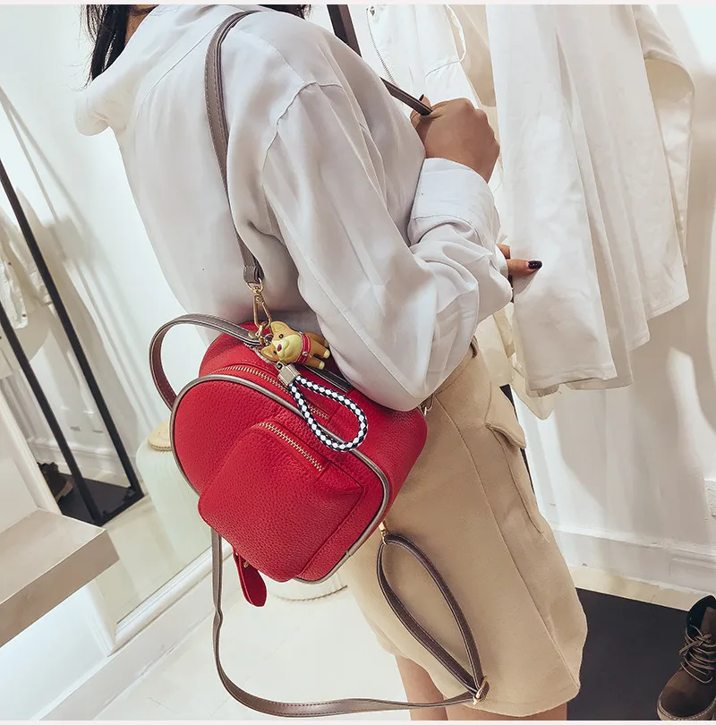 NIGEDU Kpop Women backpack Puppy pendant female shoulder bag small PU leather backpacks for girls teenagers wallets Daypack  (8)