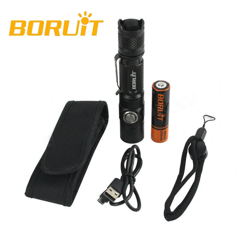 Фонарик BORUiT BC03 18650 лм светодиодный USB перезаряжаемый тактический для