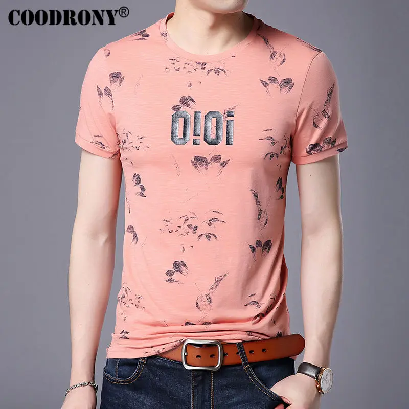 COODRONY модная футболка с цветочным принтом и круглым вырезом с коротким рукавом для мужчин Весна Лето Топ Мужская брендовая одежда хлопковая Футболка S7646