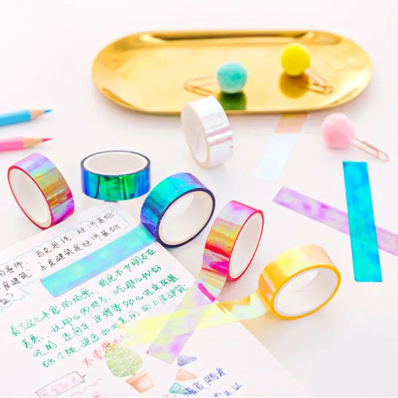 

Glitter Rainbow Laser Washi Tape Stationery Scrapbooking Decorative Adhesive Tapes DIY Masking Tape