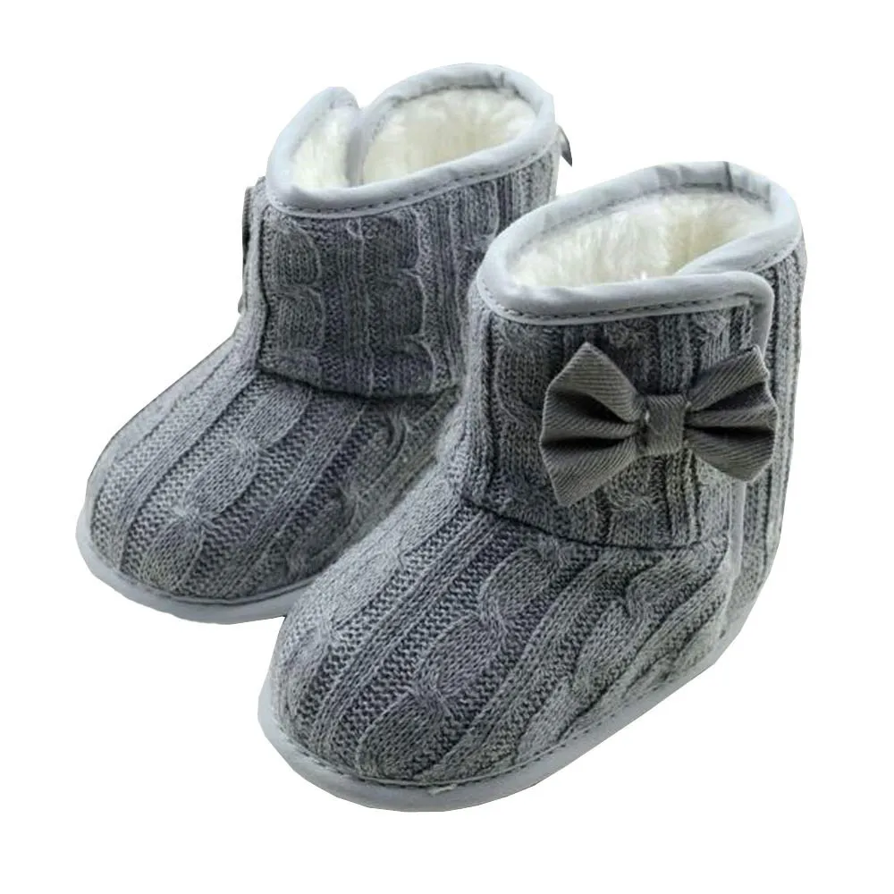 Fashion Baby Bowknot Soft Sole Winter Warm Shoes Boots Woolen Yarn Soft Butterfly-knot Round Toe Boots winter Drop Ship