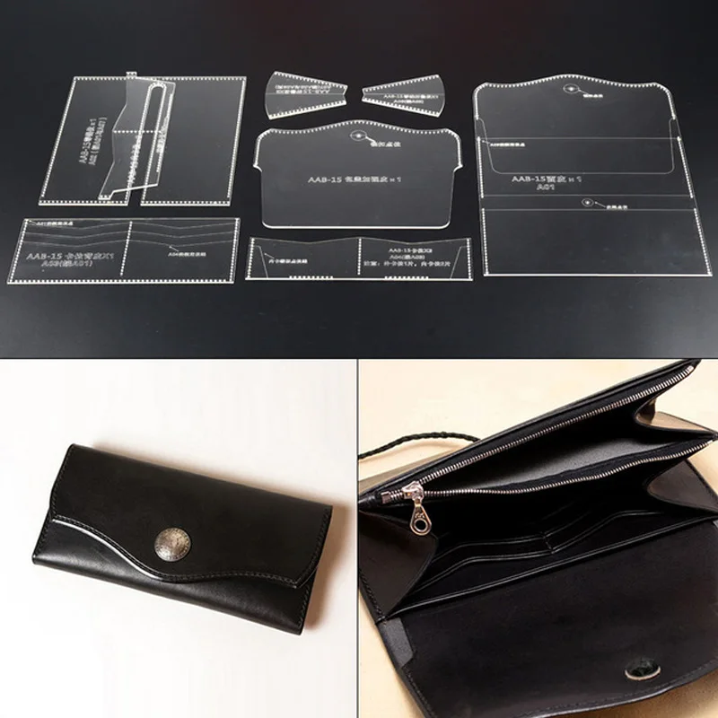 

1set Acrylic Template Cutting Sewing Pattern Leathercraft Worker Model for DIY Handmade Women Long Clutch Men Long Wallet Purse